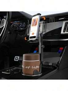 2合1可調節式車用杯架手機平板支架－360°可旋轉、可折疊、通用款、ABS材質、儀表板安裝、免持導航適用所有裝置、汽車配件 - 黑色 - 查看 10