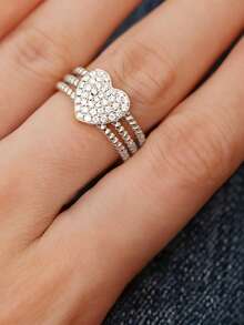 1pc Elegant Heart-Shaped Cubic Zirconia Ring, Suitable For Women To Wear, Suitable For Wedding, Engagement, Anniversary Party, Valentine's Day Gift - 1# - View 5