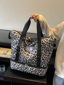 豹紋防水登機旅行袋 購物袋 瑜珈袋 大容量可摺疊收納袋 旅行游泳健身包 - 白色 - 查看 4