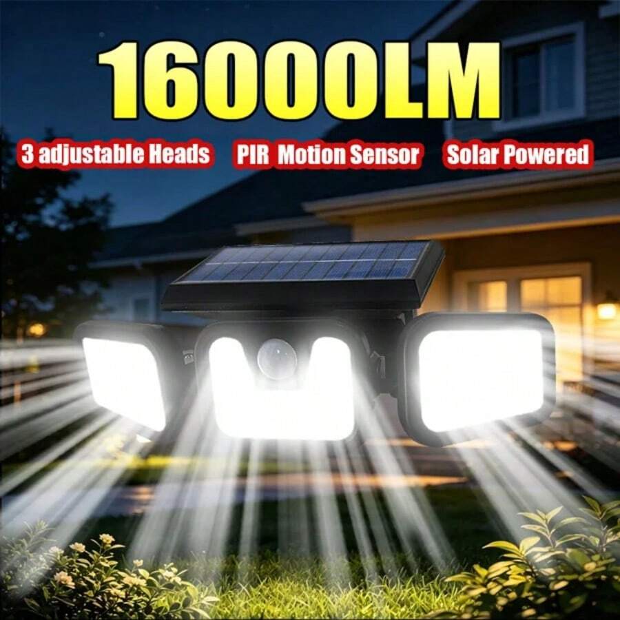 74 LED 太陽能戶外庭園燈，戶外日照照明燈具，3 頭全方位照明，夜燈，適用於院子、車庫、露營車、露台、小徑和花園的安全照明，適合聖誕節、萬聖節節日照明