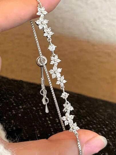 Sparkling Cherry Blossom Bangle, Small Flower Series, With Decoration - Multi-Functional High-End Accessory From Niche Series, Perfect For Elegance, For Girls