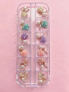 3D Aurora Shell Flower Pearl Nail Charms, 12Pcs Iridescent Floral Nail Art Decorations With Hanging Pearl Pendants , Japanese Style Resin Nail Charms For DIY Manicure, Nail Art Supplies Summer Collection Nail Accessories, Nail Products - Multicolor - View 4