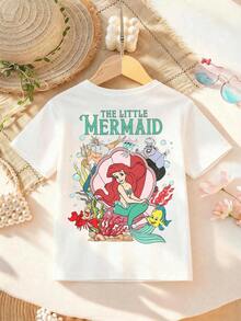 Disney Beautiful And Adorable Mermaid Print T-Shirt - Featuring Ariel And Her Friends, A Comfortable Crew-Neck, Short-Sleeve Top - White - View 3