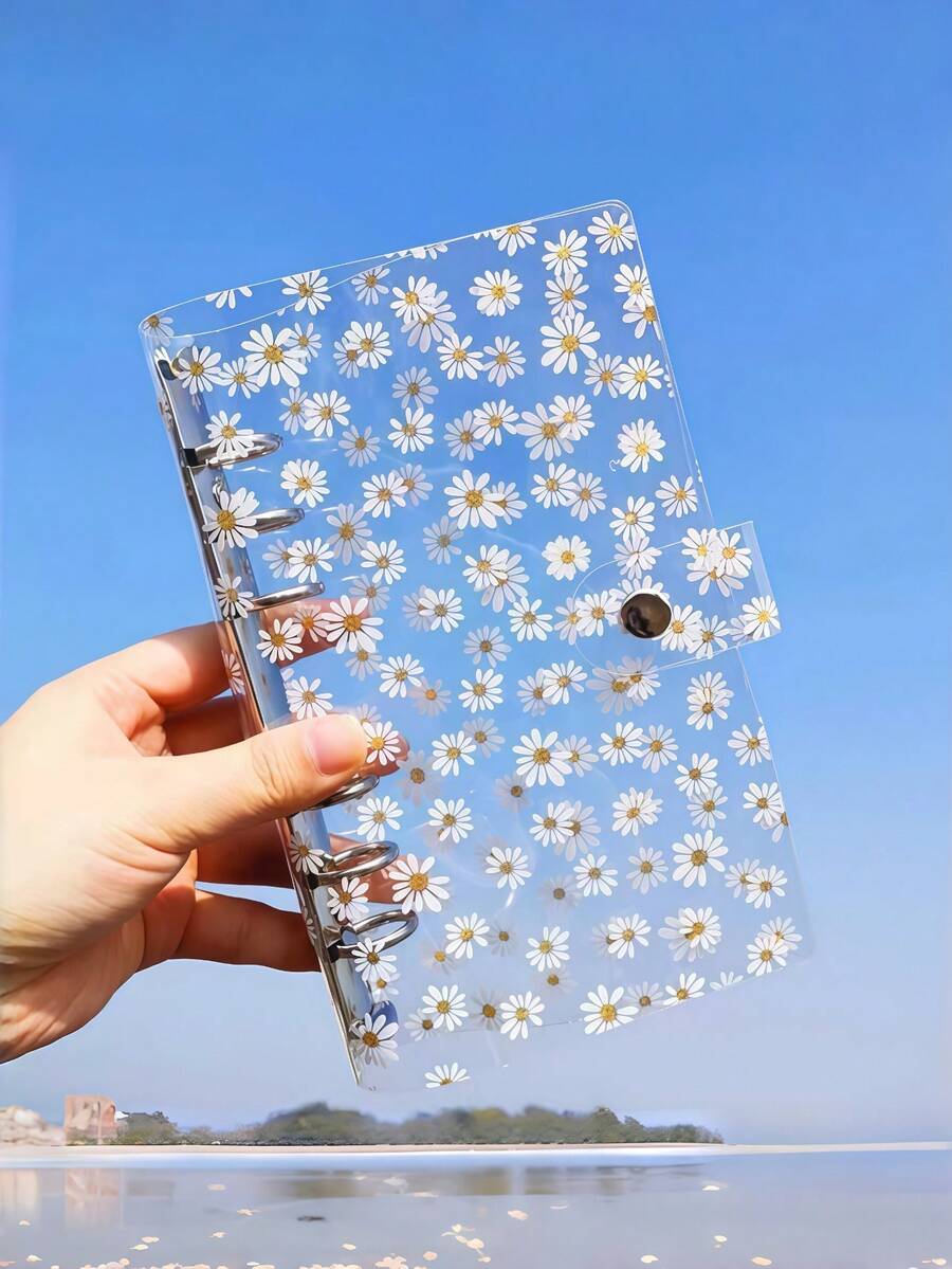 1 pieza Carpeta de hojas sueltas de PVC transparente con clip de papel de margarita pequeña A5, cuaderno de contabilidad de presupuesto impermeable, artículos de papelería esenciales para volver a la escuela, adecuado para almacenar fotos, pegatinas, tarjetas, recibos, facturas, notas, coleccionables, exámenes y fotografías. Artículos de papelería para volver a la escuela, adecuado para uso en el hogar, la oficina y los viajes, también adecuado para el almacenamiento de álbumes de fotos hechos a mano. - Multicolor - Ver 1