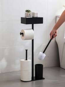1pc Easy Install Freestanding Toilet Paper Holder With Storage - No Drilling Required, Wrought Iron Bathroom Storage Rack, Bathroom Decor, Autumn Decor - Multicolor - View 4