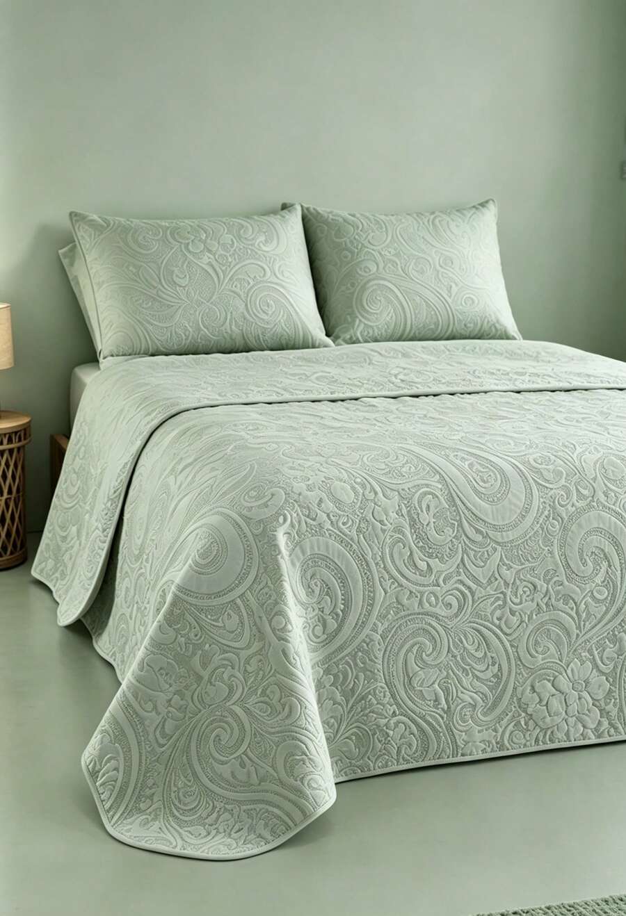 Colcha Quilt Paisley Elegante | Cubrecama Acolchada con Fundas de Almohada, Disponible en 5 Medidas para Camas90/105/135/150/180cm Paisley Elegante - Verde Pastel - Ver 1
