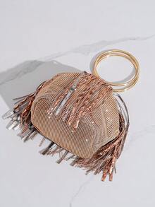 Women's Evening Bag With Rhinestone And Tassel Decor Handbag - Champagne - View 9