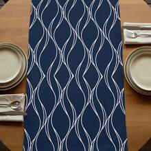 Navy Blue Table Runner, Wavy Line Texture Modern Art Geometric Coffee Table Runner Kitchen Dining Table Decor, Suitable For Indoor Outdoor Home Party Holiday - Multicolor - View 8