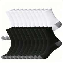 OBOVAY 20 Pairs Men's Breathable Moisture-Wicking Comfortable Sports & Casual Crew Socks, Suitable For All Seasons, Available In 1/3/5/6/9/10/15/30 Pairs - Black - View 1