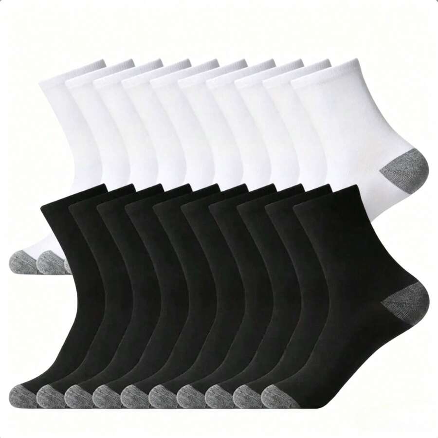 OBOVAY 20 Pairs Men's Breathable Moisture-Wicking Comfortable Sports & Casual Crew Socks, Suitable For All Seasons, Available In 1/3/5/6/9/10/15/30 Pairs - Black - View 1