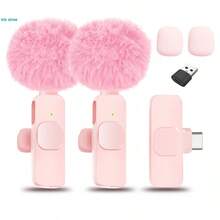 Nuevo Micrófono Lavalier Inalámbrico Portátil para Grabación de Audio y Video, Mini Micrófono para iPhone, Android, PC, Cámara, Transmisión en Vivo, Juegos y Teléfono - USB 2 en 1 rojo con conector C - Ver 2