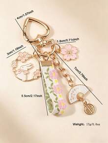 1pc New Style Woven Fabric Car Keychain Pendant Creative Alloy Cute Rabbit Folding Fan Alloy Accessory Earphone Case Decor Key Chain - Multicolor - View 3
