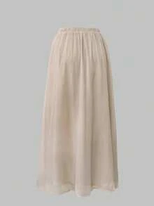 High-Waist A-Line Fluid Drape Skirt, Suitable For Office Commute, Lightweight And Breathable - Khaki - View 5