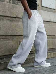 1pc Teen Boys Drawstring Elastic Waist Loose Straight Leg Casual Sports Pants, Suitable For Daily Wear - Light Grey - View 4