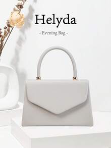 Helyda 1件淺灰色時尚荔枝紋PU皮革翻蓋女款晚宴包，迷人優雅女款商務包，適合女性日常使用，手拿包/手提包/單肩包/斜背包，可用於婚禮/派對/舞會/晚宴及其他聚會 - 淺灰色 - 查看 11