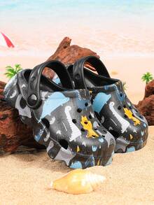 Cute Cartoon Dinosaur Letter Pattern Hollow Out Clogs - Black - View 3