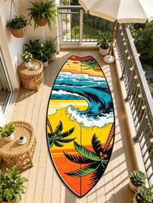 1pc Wave & Coconut Tree Surfboard Shaped Decorative Rug, Bedroom Decor, Small Rug, Carpet, Home Decor, Living Room Rug, Living Room Small Rug, Bedroom Rug, Living Room Home Decor, Outdoor Rug, Washable Rug - Multicolor F - View 6