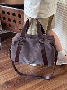 New Fashionable Travel Bag With Jacquard Pattern, Minimalist Niche Design, Stylish And Popular, Suitable For Short Trips, Fitness, With Spliced Color Blocks, Large Capacity, Versatile - Orange - View 6