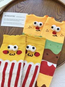 1/5 Pairs Creative 3D Eyeball Mid-Calf Socks, Cute Fries & Burger Socks, Unisex, Suitable For Couples, Families, Best Friends, Casual Versatile Fashion Socks - Multicolor - View 2