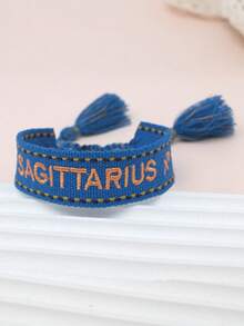 1pc Fashionable Zodiac Handmade Woven Tassel Bracelet With Embroidered Letter For Men And Women - Multicolor - View 4
