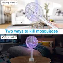 2-In-1 Electric Fly Swatter With UV Mosquito Trap, 4000V High Voltage 3-Layer Mesh USB Rechargeable Bug Zapper With Charging Base For Indoor Outdoor Pest Control - White - View 3