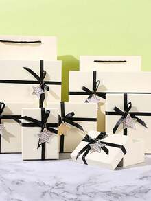 3pcs Gift Box Set, Ribbon Bow Gift Box, Suitable For Holiday Gift Packaging, Birthday/Christmas/Valentine's Day/Halloween/Wedding Holiday Gift Packaging Supplies - Off-white - View 5