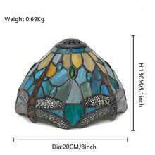 1個綠色蜻蜓風格彩色玻璃燈罩，頂部直徑1cm，底部直徑20cm，適用於桌燈、吊燈、壁燈、吸頂燈替換燈罩 - 款式 03 - 查看 4