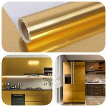 1 Roll Golden Brushed Stainless Steel Peel And Stick Contact Paper, Removable Self Adhesive Waterproof Vinyl Sticker For Kitchen Cabinet Countertop Refrigerator Bedroom Bathroom DIY Home Decor - Gold - View 3
