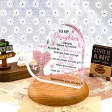 1pc 3.94*3.94 Inch 2D Flat Printed Heart Acrylic Plaque, Pink Floral Tree Butterfly Inspirational Desktop Sign, Bedroom Study Decor Birthday Graduation Gift For Daughter - View 7