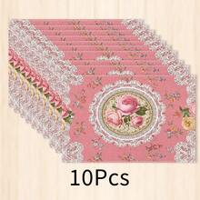 1pc Floral Pattern Placemat, Breakfast Mat, Coffee Mat, Coaster Set, Bowl & Plate Mat, Home Decor, Kitchen Accessory, Easy To Clean Placemat, Suitable For Home, Kitchen & Dining Table Decor, Holiday Gift, Multi-Piece Combination Pack, Linen Placemat - Multicolor - View 13
