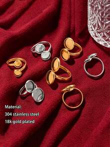 10pcs 304 Stainless Steel Ring Tray 16mm Twisted Adjustable Blank Convex Glass Bottom Tray DIY Handmade Jewelry Tray Finger Rings - Ring Setting - View 1