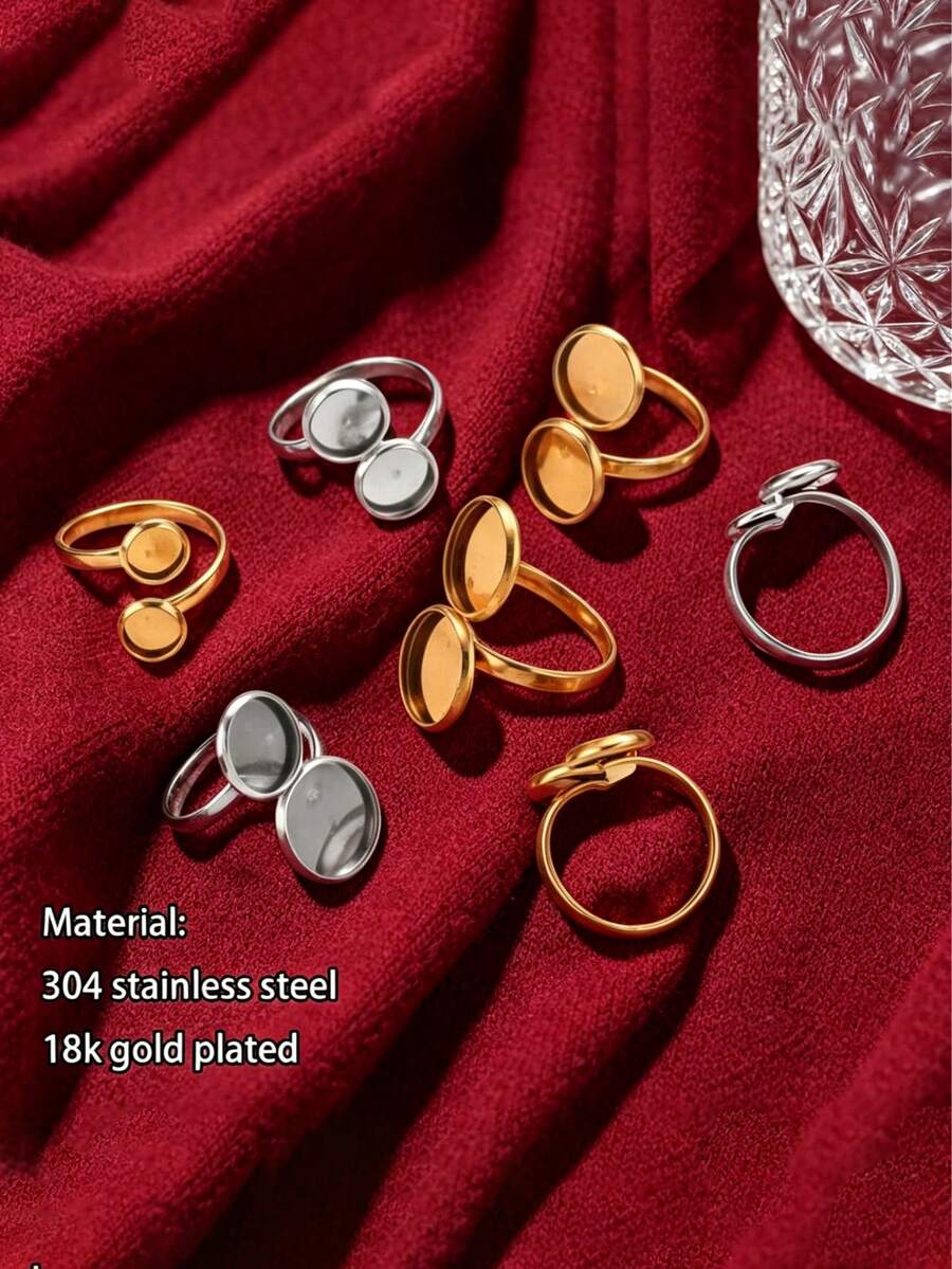 10pcs 304 Stainless Steel Ring Tray 16mm Twisted Adjustable Blank Convex Glass Bottom Tray DIY Handmade Jewelry Tray Finger Rings - Ring Setting - View 1