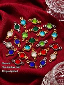 20 pièces Connecteur rond simple en acier inoxydable 304 avec zircone couleur artificielle, accessoires de bijouterie DIY pour collier et bracelet - Connecteur - Voir 1