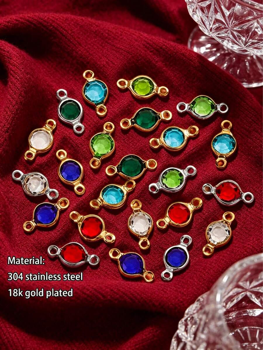 20 pièces Connecteur rond simple en acier inoxydable 304 avec zircone couleur artificielle, accessoires de bijouterie DIY pour collier et bracelet - Connecteur - Voir 1