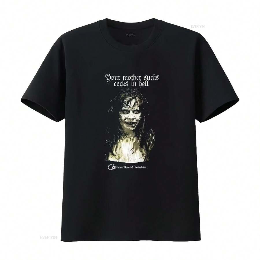 Camiseta vintage de la película Gabber Horror de los años 90, diseño Exorcist de Rotterdam, talla XL, color negro, con la frase Tu madre consigue consoladores en el infierno, estilo vintage, - Multicolor - Ver 1