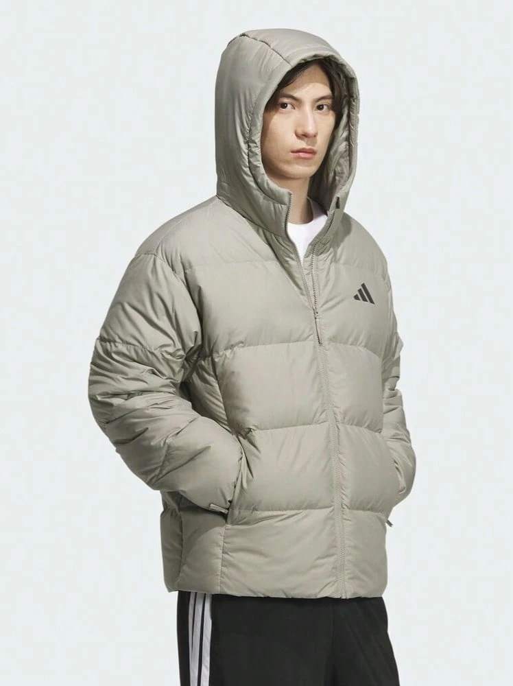 Adidas Casual Comfortable Outdoor Windproof Warm American Style Hooded Short Puffer Down Jacket For Men - Gray-green - View 1