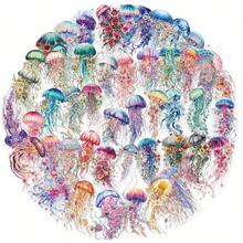 50張透明水母貼紙，海洋貼紙，海洋動物貼紙，透明貼紙，海灘貼紙，PET防水貼紙，適用於水瓶、電腦、筆記型電腦、手機、行李箱、筆記本、冰箱 - 1 - 查看 2