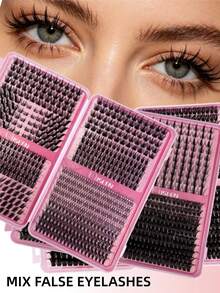 384-560pcs D Curl Soft Synthetic Segmented Lash Clusters DIY Easy To Use Portable Large Capacity For Daily Cat Eye Cosplay Sweet Style, Lash Clusters Individual Lashes False Eyelashes - Multicolor - View 2