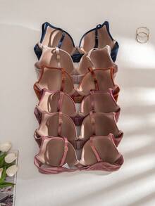 6pcs/Set Women's Solid Color Ribbed Wireless Bra Comfortable Lingerie - Multicolor - View 2