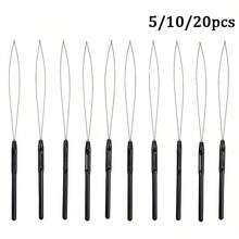 5/10/20pcs Hair Extension Loop Needle Threader Pulling Hook Tool And Bead Device Tool Loop Threader For Hair Or Feather Extensions - Black - View 1