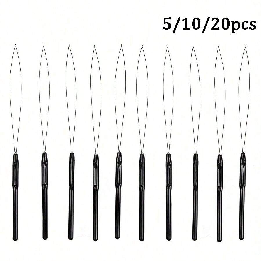 5/10/20pcs Hair Extension Loop Needle Threader Pulling Hook Tool And Bead Device Tool Loop Threader For Hair Or Feather Extensions - Black - View 1