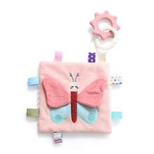 1 pieza Manta de bebé acanalada de doble cara color beige con abeja & mariposa, tela acanalada suave, etiquetas de cinta coloridas, efecto de sonido chirriante, anillo mordedor de silicona, entrenamiento multisensorial, regalo de luna llena/regalo de 1er cumpleaños/regalo de maternidad - Rosa - Ver 13