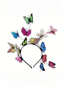 1 pieza Diadema de flores artificiales con mariposas estilo Mori para mujer, accesorio para el cabello de boda, aro para la cabeza, adecuado para festivales y fiestas - Multicolor - Ver 4