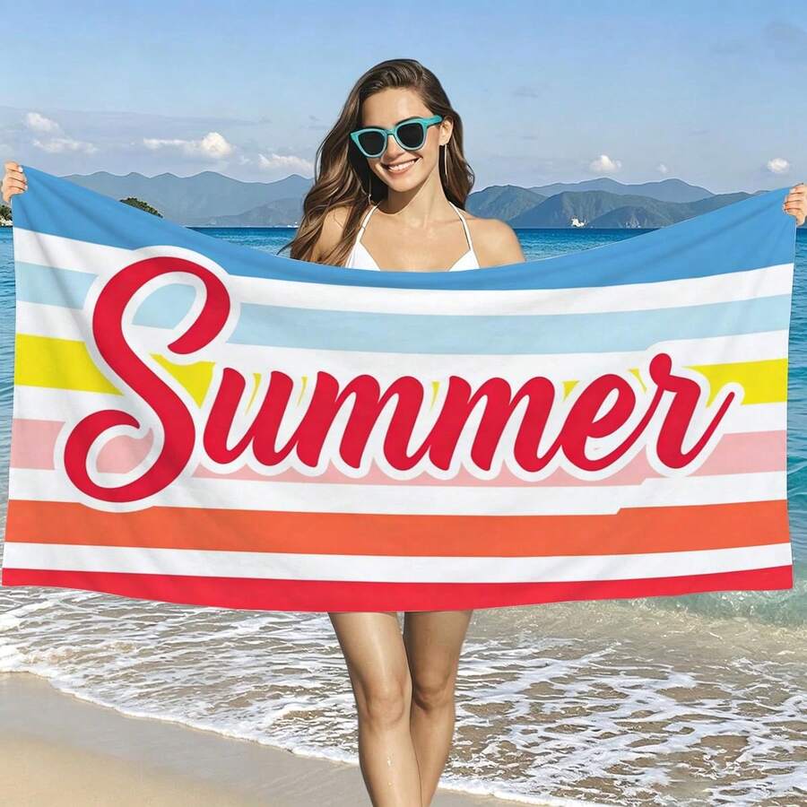 1件條紋夏季海灘毛巾印花超細纖維海灘浴巾,多尺寸海灘毯防曬毛巾,輕便,適合游泳、露營、運動、海灘或健身房海灘配件 | 現代海灘毛巾 | 耐用海灘墊,海灘毛巾 - 彩色 - 查看 1