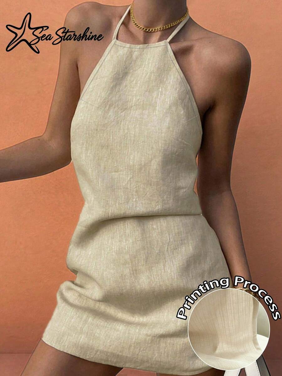 Women's Solid Color Backless Dress - Perfect For Beach Vacation And Afternoon Tea, New Arrival Spring/Summer Elegant