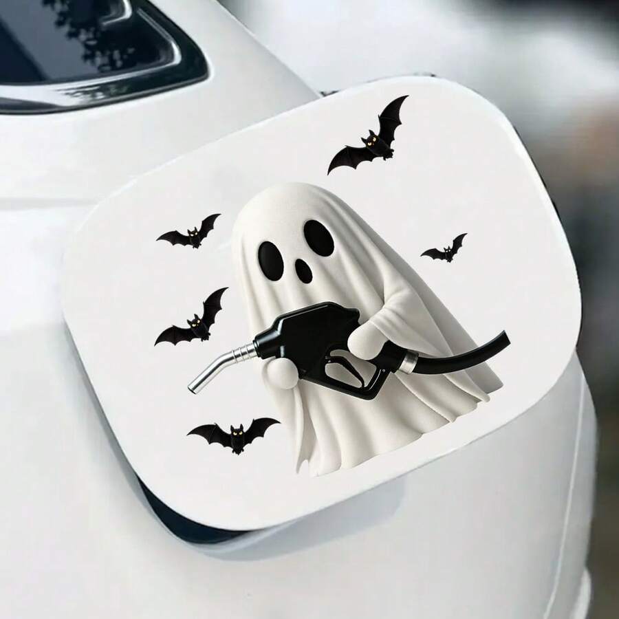 1pc Halloween Theme Ghost Bat Black Cat Creative Car Sticker, Easy To Apply And Not Easy To Fall Off, Covers Flaws And Prevents Scratches, Suitable For Cars, Fuel Tank Covers, Smooth Surfaces, Halloween Decoration Decal - Fuel Tank Sticker - View 1