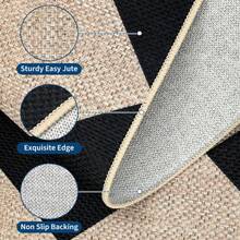 Gdieo Checkered Easy Jute Area Rug, Machine Washable Non-Slip Large Living Room Patio Rug Checkerboard Indoor Outdoor Carpet, Vintage Area Rugs For Picnic, Backyard, Deck, Balcony, Porch, Patio & Garden Decor, Camping Rugs Black Carpet, Black Brown - A - View 7