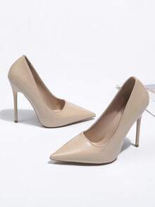 Vintage Style Party Women's Shoes, Mirror Finish Fashion Shallow Pointed Toe Stiletto High Heels, Elegant Sexy Formal Evening Dress Pumps - Apricot - View 5