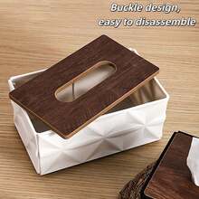1pc Nordic Style Minimalist Tissue Box, Faux Wood Lid With Diamond Texture Design, Odorless Tissue Holder For Living Room And Bedroom Desktop, Wood Grain Tissue Box, Luxury Tissue Box, Living Room Desktop Storage Box, Home Napkin Holder, Geometric Embossed Tissue Box, Nordic Style Tissue Box, Coffee Table Decorative Tissue Box, Bedroom Desktop Tissue Box, Vintage Solid Wood Lid Tissue Box, Creative Desktop Storage - Diamond - View 6