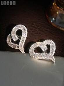 1 Pair Gorgeous Cubic Zirconia Heart-Shaped Stud Earrings, Designed For Women, Suitable For Weddings, Engagements, Anniversary Parties, Valentine's Day Gifts - 1# - View 3